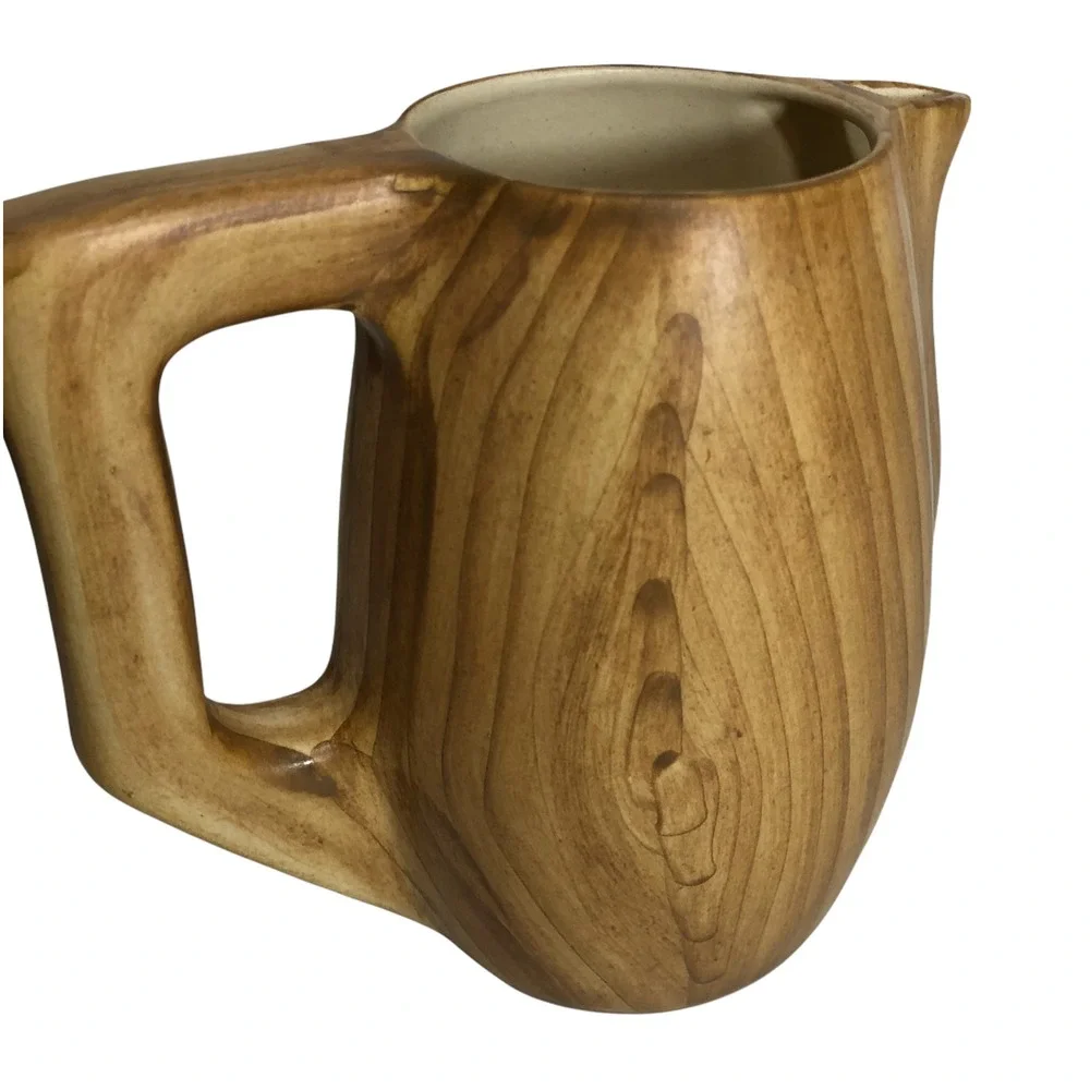 Vintage Vallauris Ceramic Faux‎ Bois Fake Painted Wood Grain Pitcher Jug EUC